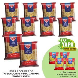San Jorge Fideo Canuto Rayado x 250g. (10 unidades) - GRATIS: 04 San Jorge Fideo Tornillo x 250g.