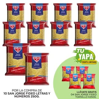 San Jorge Fideo Letras y Números x 250g. (10 unidades) - GRATIS: 04 San Jorge Fideo Tornillo x 250g.