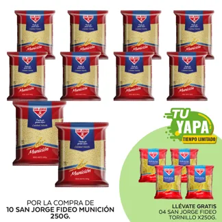 San Jorge Fideo Munición x 250g. (10 unidades) - GRATIS: 04 San Jorge Fideo Tornillo x 250g.