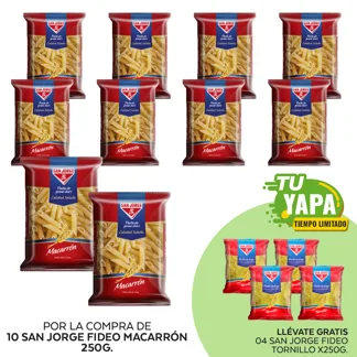 San Jorge Fideo Macarrón x 250g. (10 unidades) - GRATIS: 04 San Jorge Fideo Tornillo x 250g.