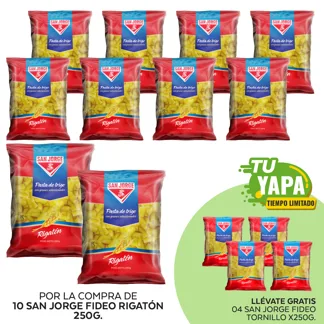 San Jorge Fideo Rigatonne x 250g. (10 unidades) - GRATIS: 04 San Jorge Fideo Tornillo x 250g.