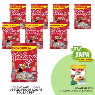 Froot Loops. Bolsa 75g. (08 unidades) - GRATIS: 01 Corn Flakes. Bolsa 110g.