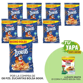 Zucaritas. Bolsa 90g. (08 unidades) - GRATIS: 01 Corn Flakes. Bolsa 110g.
