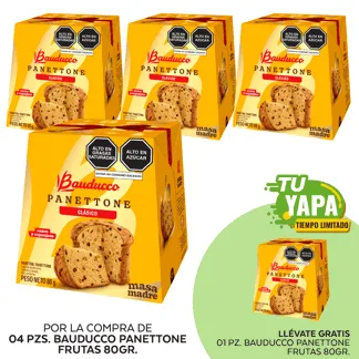 Bauducco Panettone Frutas 80gr. (04 unidades) - GRATIS: 01 Bauducco Panettone Frutas 80gr.