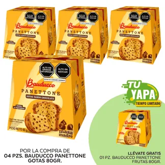Bauducco Panettone Gotas 80gr. (04 unidades) - GRATIS: 01 Bauducco Panettone Frutas 80gr.