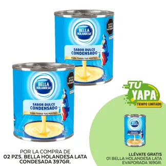 Bella Holandesa Lata Condesada 397gr. (02 unidades) - GRATIS: 01 Bella Holandesa Lata Evaporada 169gr.