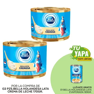 Bella Holandesa Lata Crema de Leche 170gr. (02 unidades) - GRATIS: 01 Bella Holandesa Lata Evaporada 169gr.