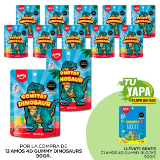 Amos 4D Gummy Dinosaurs 90gr. (12 unidades) - GRATIS: 01 Amos 4D Gummy Blocks 90gr.