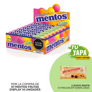Mentos Fruta. Display 14 unidades. (01 display) - GRATIS: 01 Pirucream Sobre 24gr.