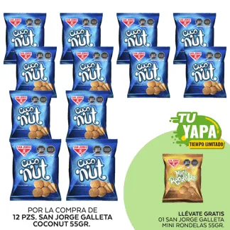 San Jorge Galleta Coconut x 55gr. (12 unidades) - GRATIS: 01 San Jorge Galleta Mini Rondelas 55gr.