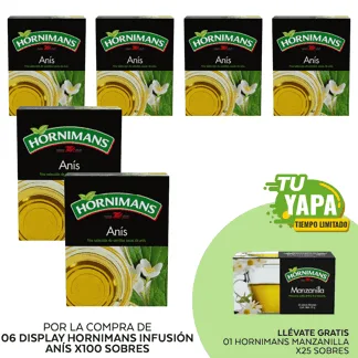 Hornimans Infusión Anís. Display x 100 sobres. (06 display) - GRATIS: 01 Hornimans Manzanilla. (25 sobres).