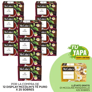 McColin’s Té Puro. Display x 25 sobres. (12 display) - GRATIS: 01 McColin's Infusión Manzanilla. (25 sobres).