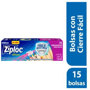 Ziploc Bolsa Reutilizable Para Organizar Slider Mediana x15 Piezas