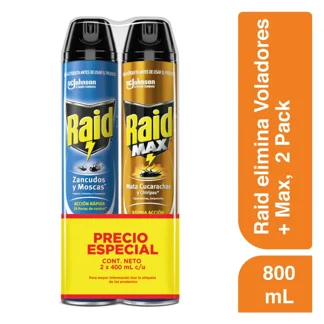 Insecticida Aerosol Raid Elimina Voladores 400ml + Raid Max 400ml
