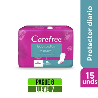 Pague 6 Lleve 7Und Protector Carefree Todos Los Dias x15 Protectores