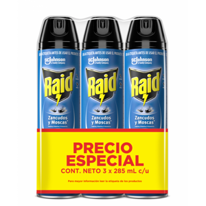 Insecticida Aerosol Raid Elimina Voladores x3Un x285ml