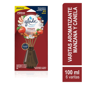 Glade Varitas Ambientador Manzana Canela Frasco Con 100 ml Y 6 Varitas
