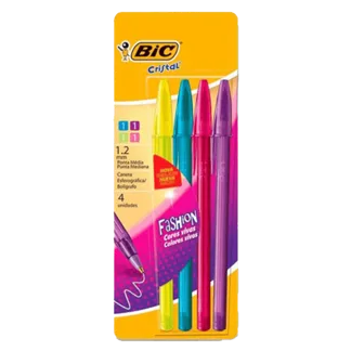 Bolígrafo Bic Cristal  Fashion 1.2 Surtido Blister x4 Bolígrafos