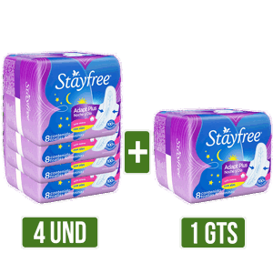 Pague 4Un Gratis Toalla Higiénica Stayfree Noche y Día 24Un x8 Toallas