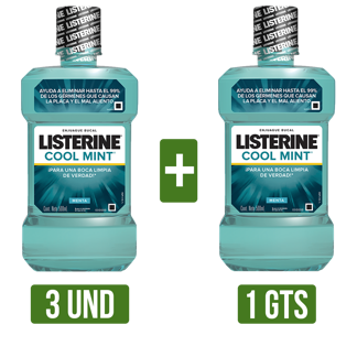 3Un Enjuague Bucal Gts Enjuague Bucal (Listerine Cool Mint x500ml)