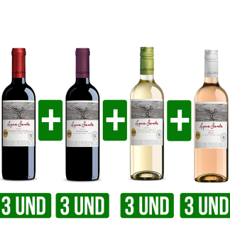 Vino Agua Santa( 3UnCabernet Sauvignon + 3UnCarmenere + 3UnSauvignon Blanc + 3UnRose) Classicx750ml