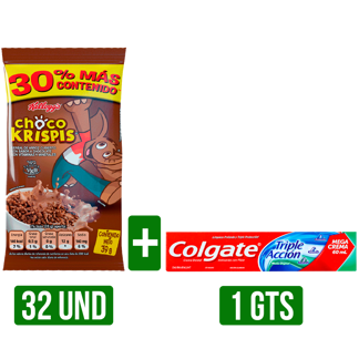 4Dp Cereal Choco Krispis Paketicos x8Un x39gr Gts Crema Dental Triple Acción 60ml