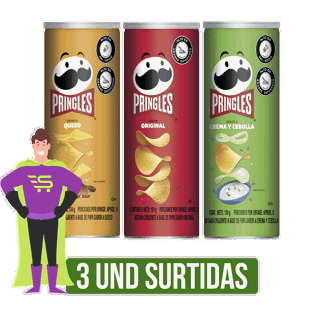 3Un Papas Fritas Pringles(Crema y Cebolla/Queso/Original) x124gr