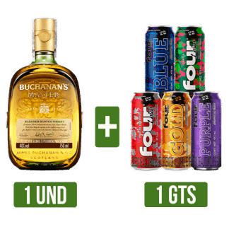 Whisky Buchanan´s Master x750ml Gts Four loko (Blue/Sandia/Ponche Frutas/Gold/Purple)x473ml