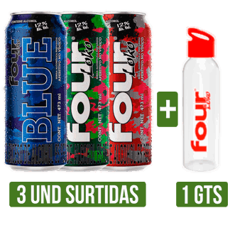 3Un Four Loko Surtido (Blue/Sandía/Ponche/Gold/Purple) x473ml Gts Termo Four Loko surtido