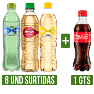 8Un Surtido(Agua Brisa Saborizada Lima Limón/Manzana /Maracuya)x600ml Gts Coca Cola Pet x400ml