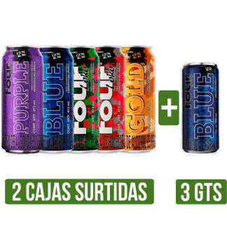 2Cajas Fourloko Surtido (Sandia/Ponche/Gold/Purple/Blue)x473ml x24Un Gts 3Un Fourloko Surtido x355ml