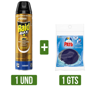 1Un Raid Insecticida Aerosol x285ml Gts Pato Tanque Pastilla Marina x1 Repuesto x40gr