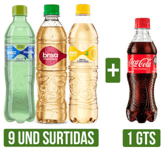 9Un Surtido Agua Brisa Saborizada (Limón/Manzana/Maracuya)x600ml Gts Coca Cola Pet x400ml