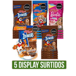 5Display (Zucaritas Chocolate x30gr/Zucarias Mix x30gr/Barbie x25gr/Hot Wheels x25gr)