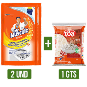 2Un Desengrasante Mr Musculo DoyPack x250ml Gts Arroz Roa Fortiplus x500gr