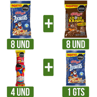 Cereal Kellogg (1DisplayZuca30gr+1DisplayChoco30gr+1DisplayLoops50gr) Gts Zucaritas x30gr