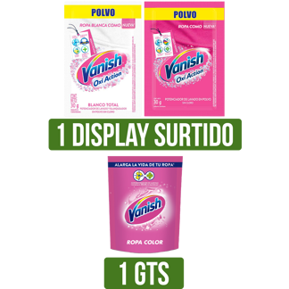 Display Desmanchador Vanish Polvo x30gr (Blanco/Rosa) Gts Desmanchador Vanish Rosa x130ml