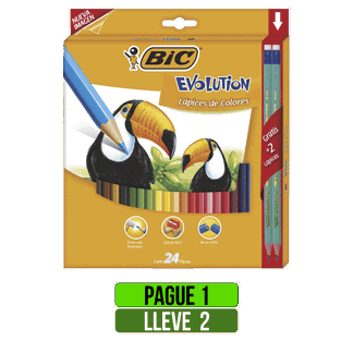 Pague 1 Lleve 2 Colores Bic Evolution x24 Colores +2 Lapices