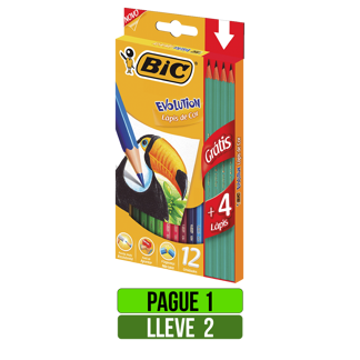 Pague 1 Lleve 2 Colores Bic Evolution x12 Colores + 4 Lapices