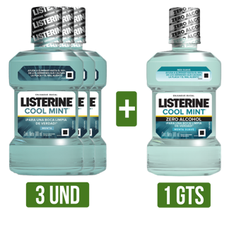 3Un Enjuague Bucal Listerine Cool Mint Gts Enjuague Bucal Listerine Zero Menta Suave (x180ml)