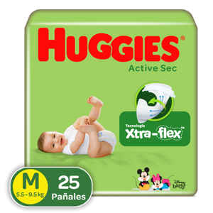 Pañal Huggies Active Sec Talla M Ultrap x25 Pañales