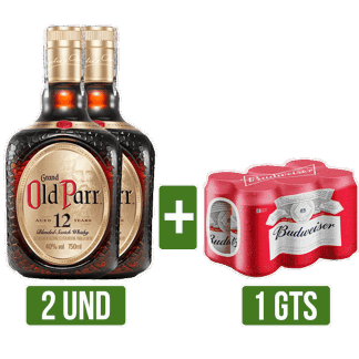 2Un Whisky Old Parr 12años x750ml Gts 1 Six Pack Budweiser Lata x269ml