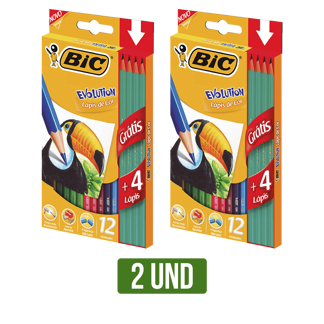 2Un Colores Bic Evolution x12 Colores + 4 Lapices