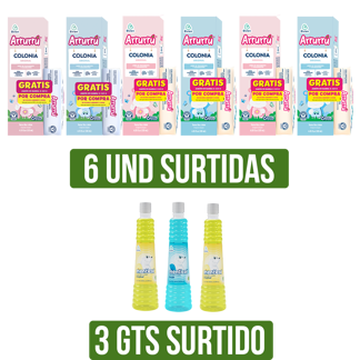 6Un Colonia Arrurrú + Jabón x110gr Gts 3Un Loción Menticol Original o Fresh x130ml