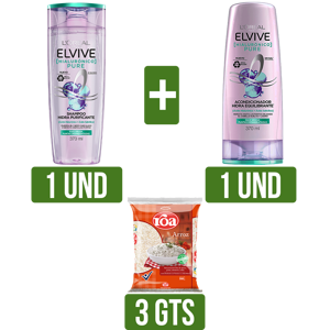 Shampoo ElvivePure x370ml + Acondicionador Hialuronico Pure x370ml Gts 3Un Arroz RoaFortip x500gr