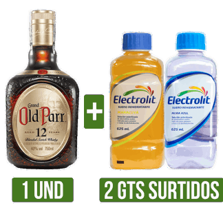 Whisky Old Parr 12años x750ml Gts 2Un Suero Rehidratante Electrolit x625ml