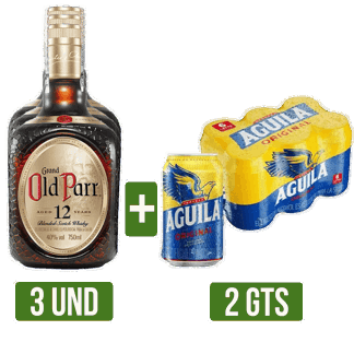 3Un Whisky Old Parr 12años x750ml Gts 2Un Sixpack Aguila Lata x330ml