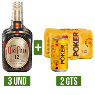 3Un Whisky Old Parr 12años x750ml Gts 2Un Sixpack Cerveza Poker Lata x330ml