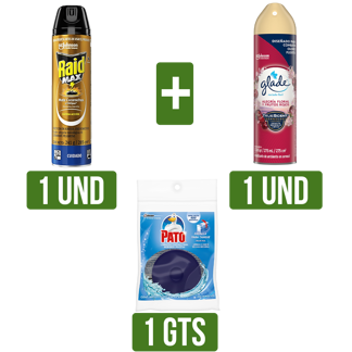 Insect RaidMaxAerosolx285ml + AmbGlade Aerosolx275ml Gts Desod PastillaTanquePato Bolsax40gr