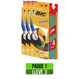 Pague 1 Lleve 3 Colores Bic Evolution x12 Colores + 4 Lapices